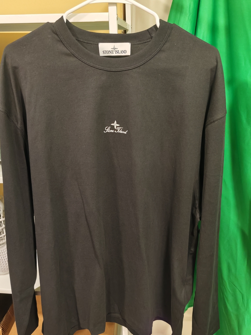 Stone Island Black Long Sleeve Tee with Chest Script Logo